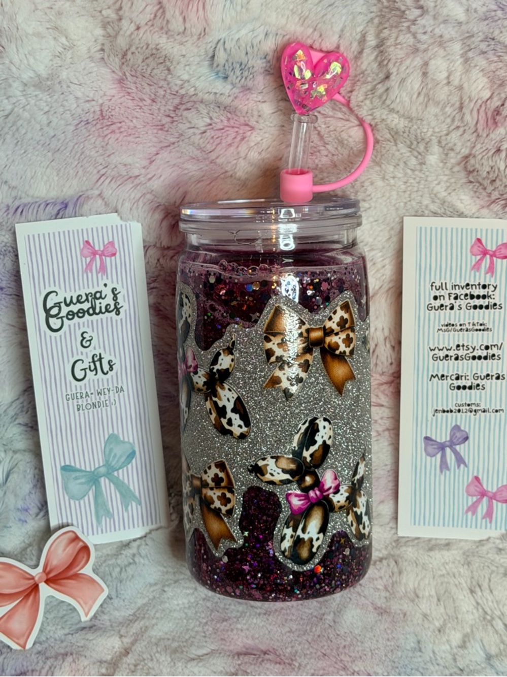 Custom Snow Globe Tumblers- Bows 20oz funnel